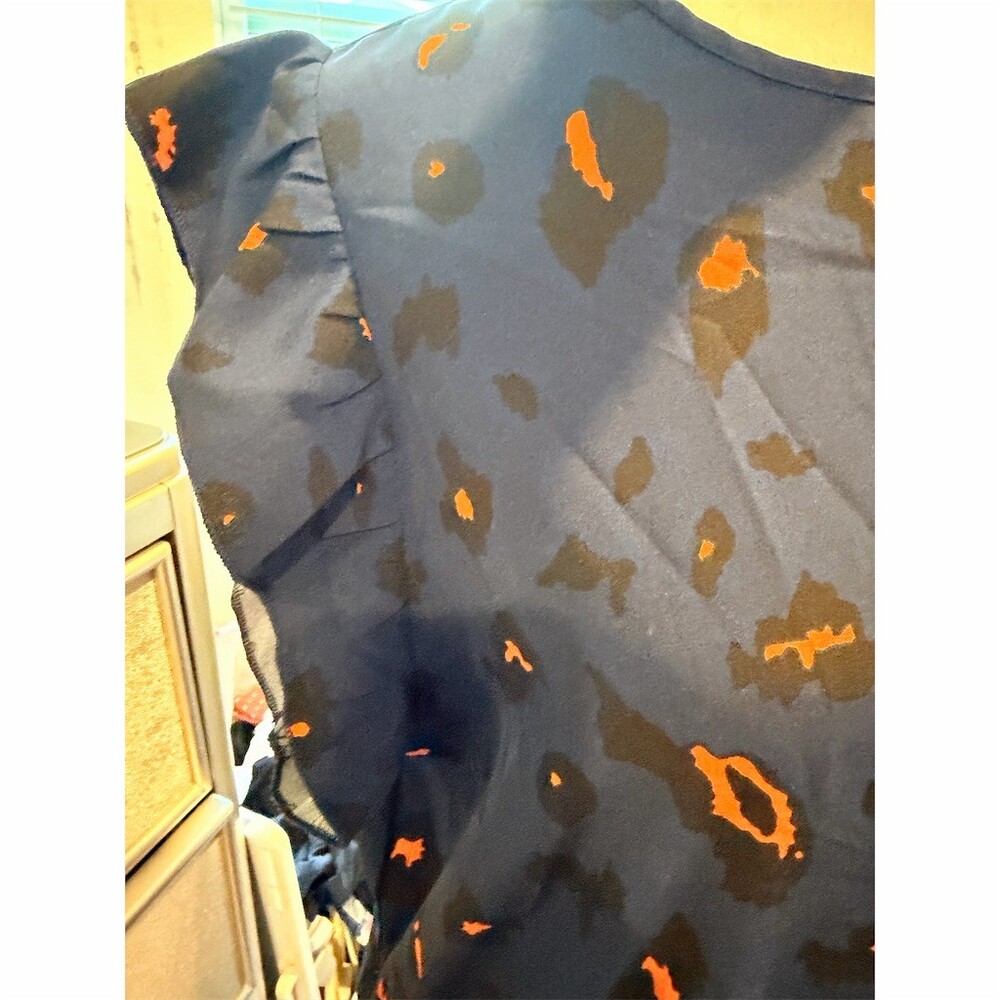 SHEIN Dress Womens XL Navy Blue Animal Print Ruffle Sleeve Shift Knee - Picture 3 of 6